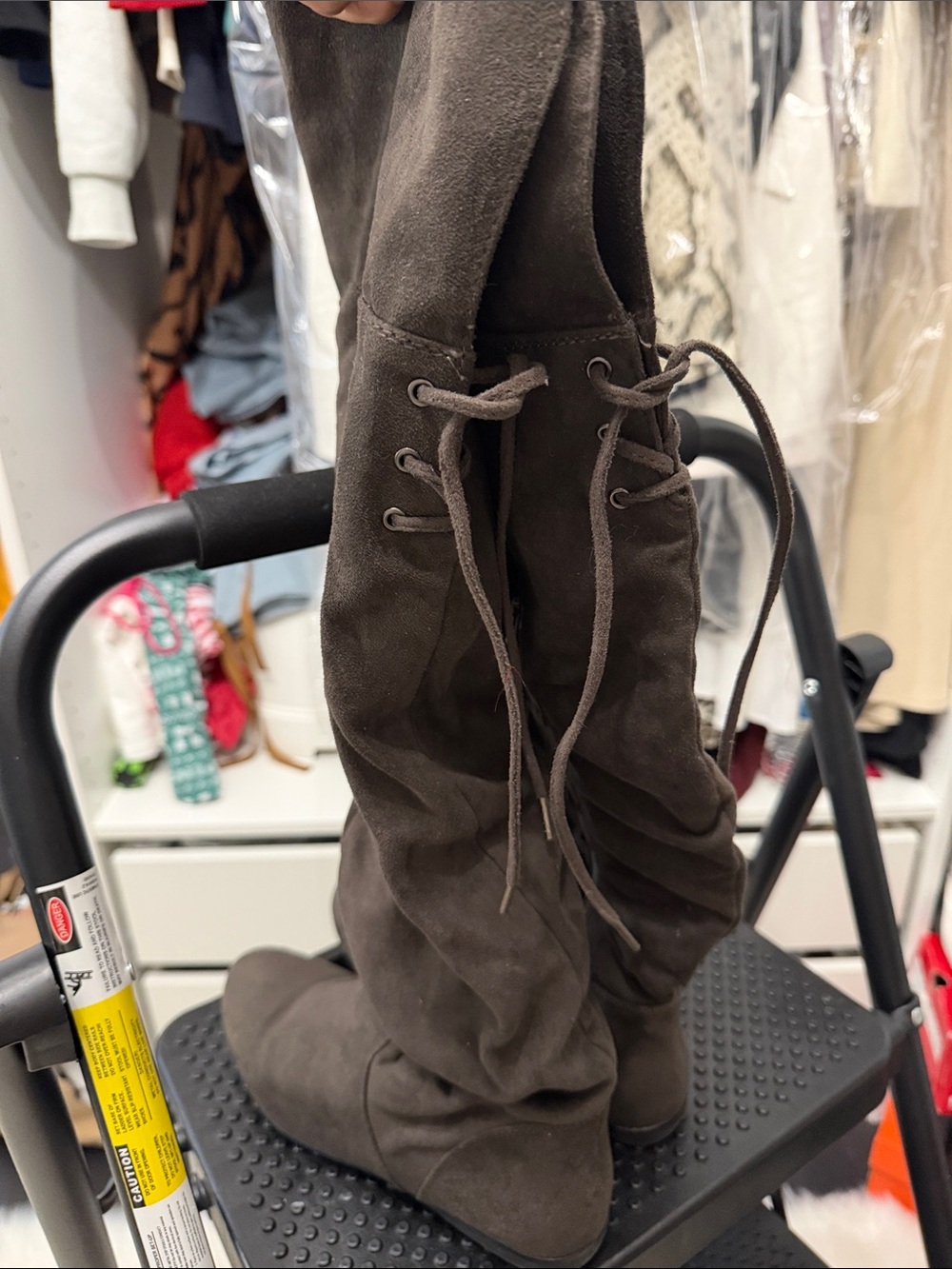 Women’s Brown Suede Lace-Back Knee Boots